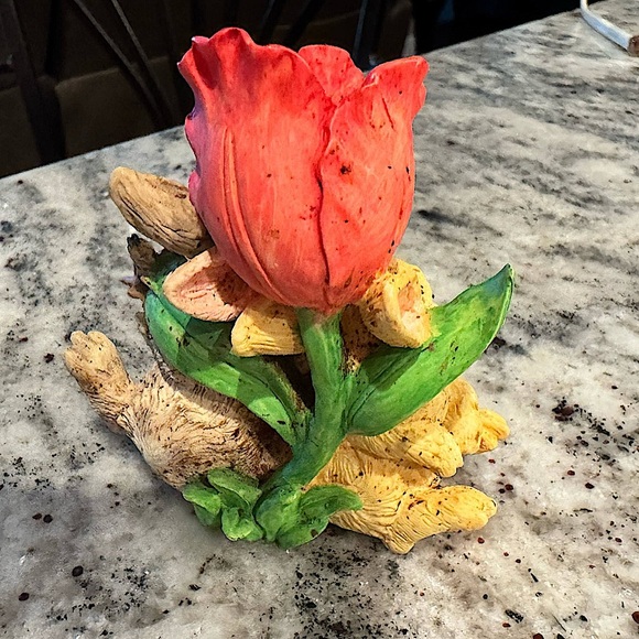 Charming Rabbit Figurine with Red Rose 4x3in - Picture 2 of 3